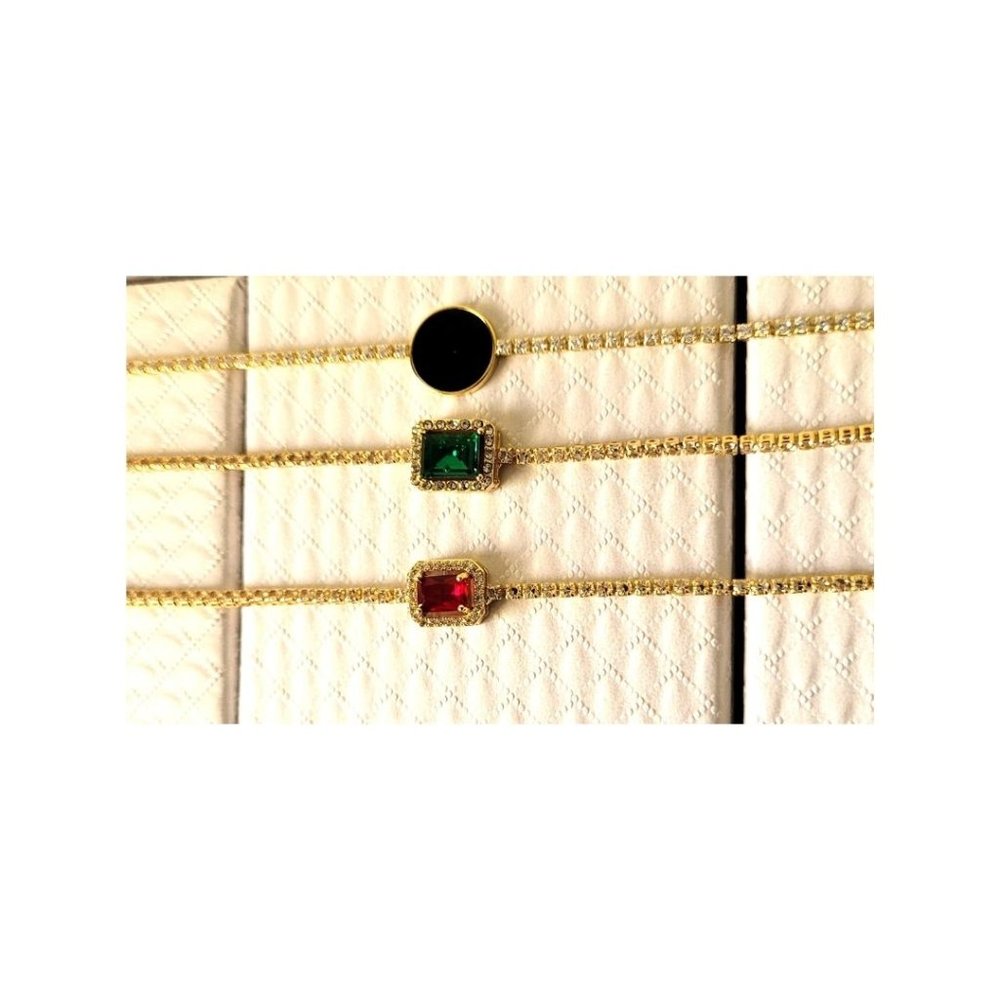 New 3Pcs Glamorous Green Red Colorful Rhinestones Black Enamel Charm Bracelets